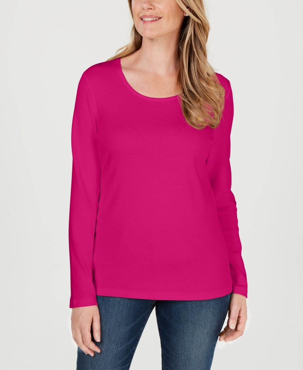 Karen Scott Women's Cotton Scoop Neck Top Pink Size PM