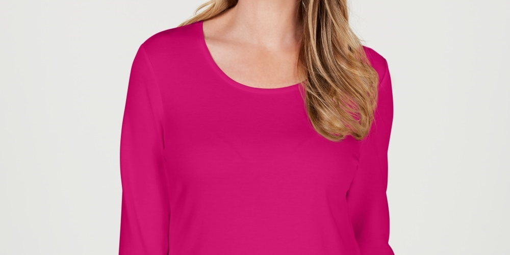 Karen Scott Women's Cotton Scoop Neck Top Pink Size PM