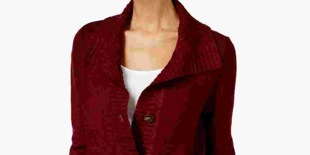 Karen Scott Women's Ribbed Long Sleeve With Buttons Sweater Red Size Petite Small