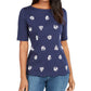 Karen Scott Women's Printed Scalloped Cotton Top Blue Size X-Small