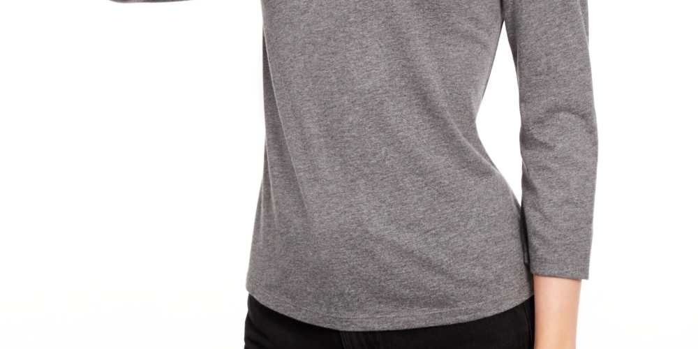 Maison Jules Women's 3/4 Sleeve Solid T Shirt Gray Size Medium