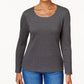 Karen Scott Women's Cotton Scoop Neck Top Gray Size Petite Medium