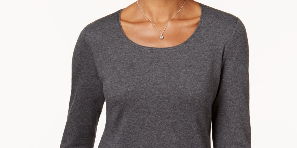 Karen Scott Women's Cotton Scoop Neck Top Gray Size Petite Medium