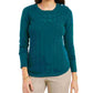 Charter Club Women's Petite Cable-Knit Button-Trim Sweater Green Size Petite