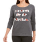 Karen Scott Women's Polar Parade Embellished Cotton Top Charcoal Size X Large