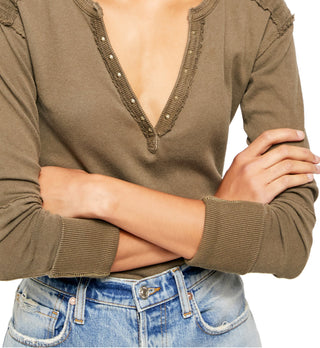 Free People Women's Military Mix Henley Size Green Size Medium