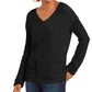 Charter Club Women's Textured Solid Long Sleeve V Neck T-Shirt Sweater Black Size Medium