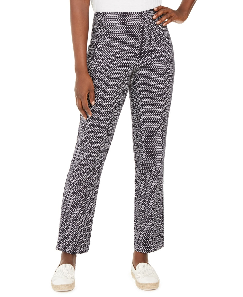 JM Collection Women's Petite Oval-Print Jacquard Pants Blue Size Petite Small