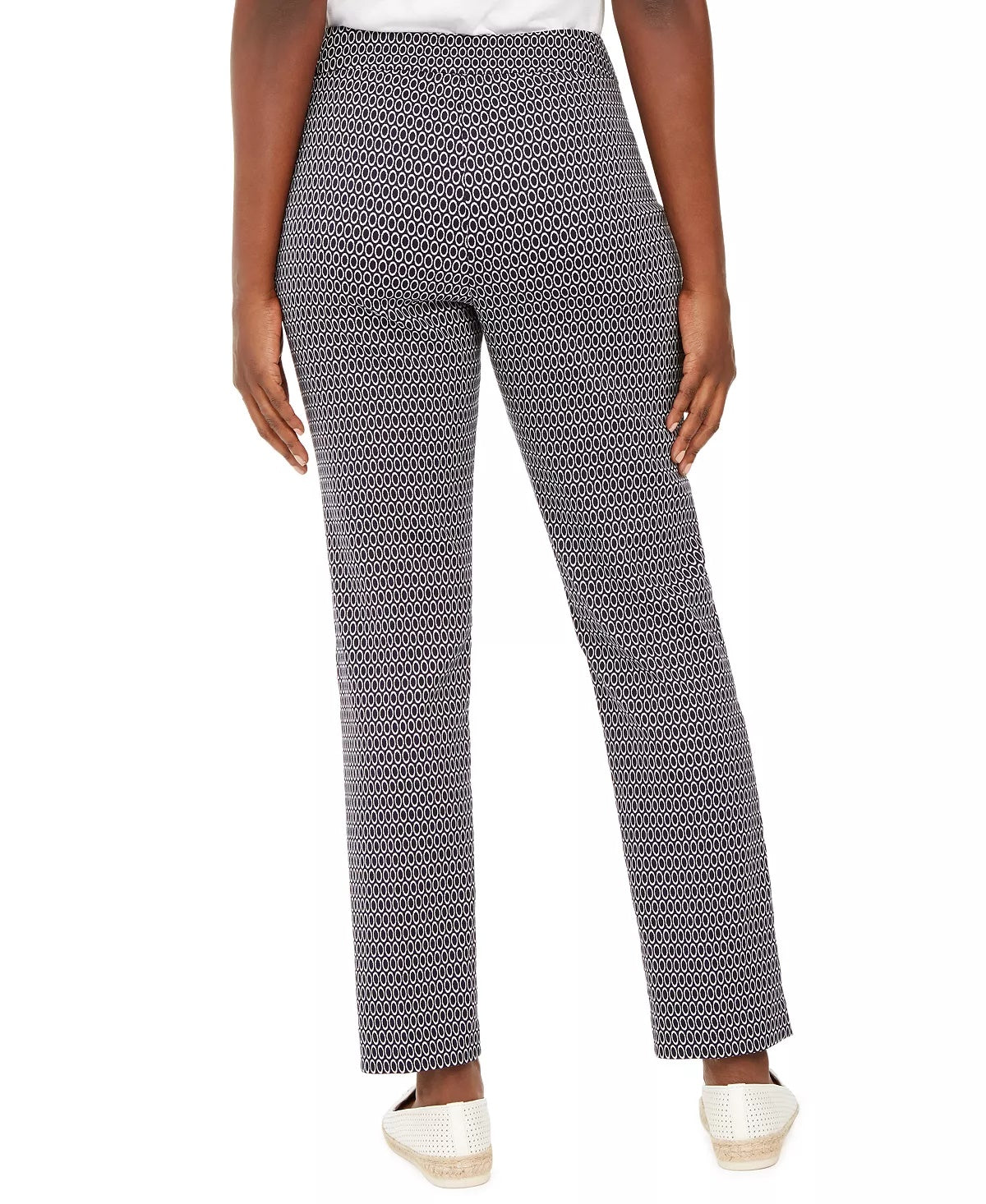 JM Collection Women's Petite Oval-Print Jacquard Pants Blue Size Petite Small