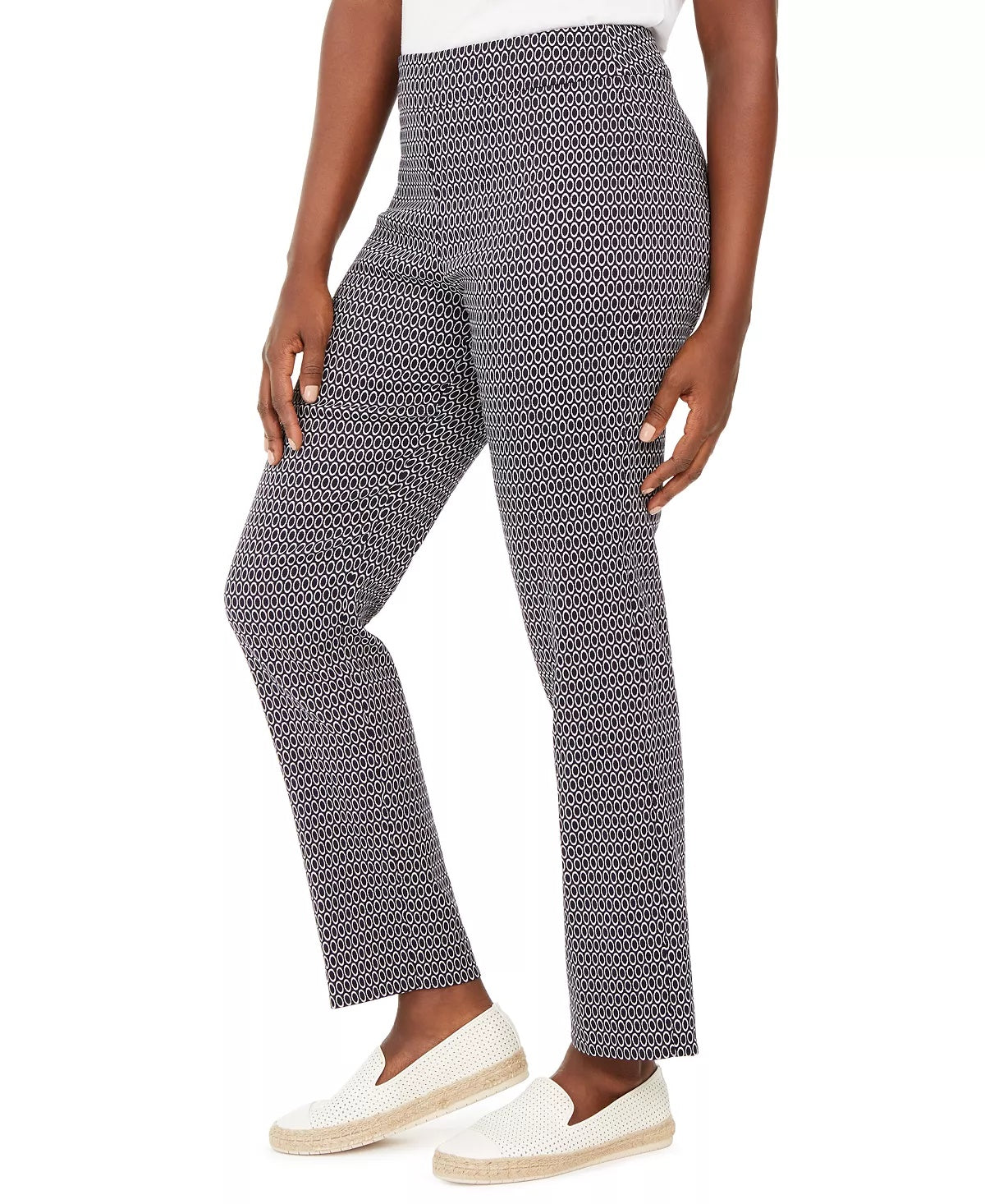 JM Collection Women's Petite Oval-Print Jacquard Pants Blue Size Petite Small