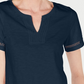 Charter Club Women's Split Neck Cotton Top Blue Size Large