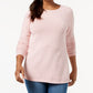 Karen Scott Women's Long Sleeve Curved Hem Sweater Pink Size Petite Medium