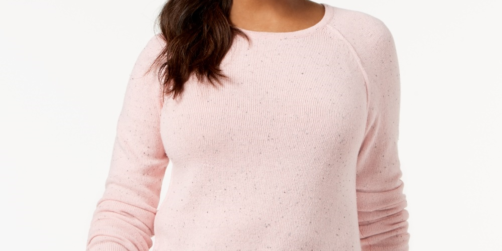 Karen Scott Women's Long Sleeve Curved Hem Sweater Pink Size Petite Medium