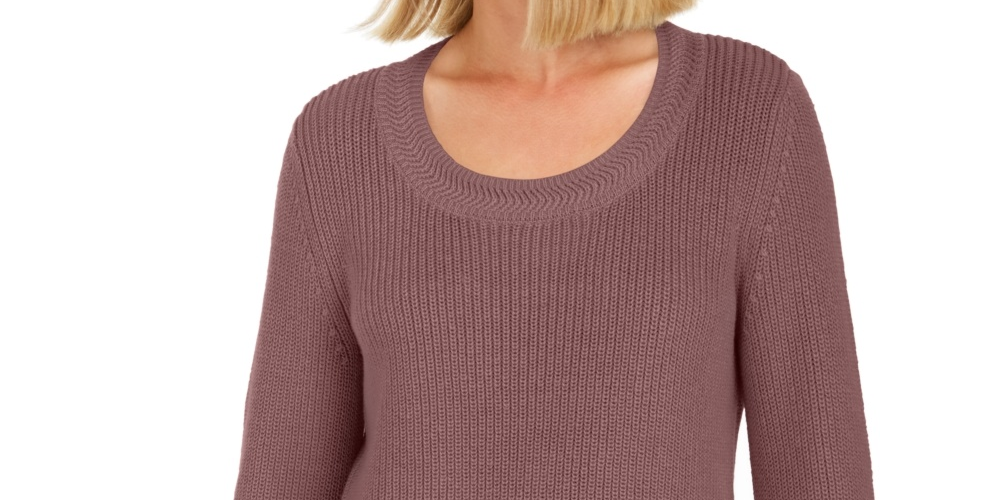 Style & Co Women's Petite Mixed-Stitch Sweater  Purple Size PP