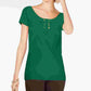 INC International Concepts Women's Solid Short Sleeve Scoop Neck T Shirt Top Green Size Petite Small