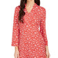 Charter Club Women's Floral Print Split Neck Tunic Red Size XX-Large