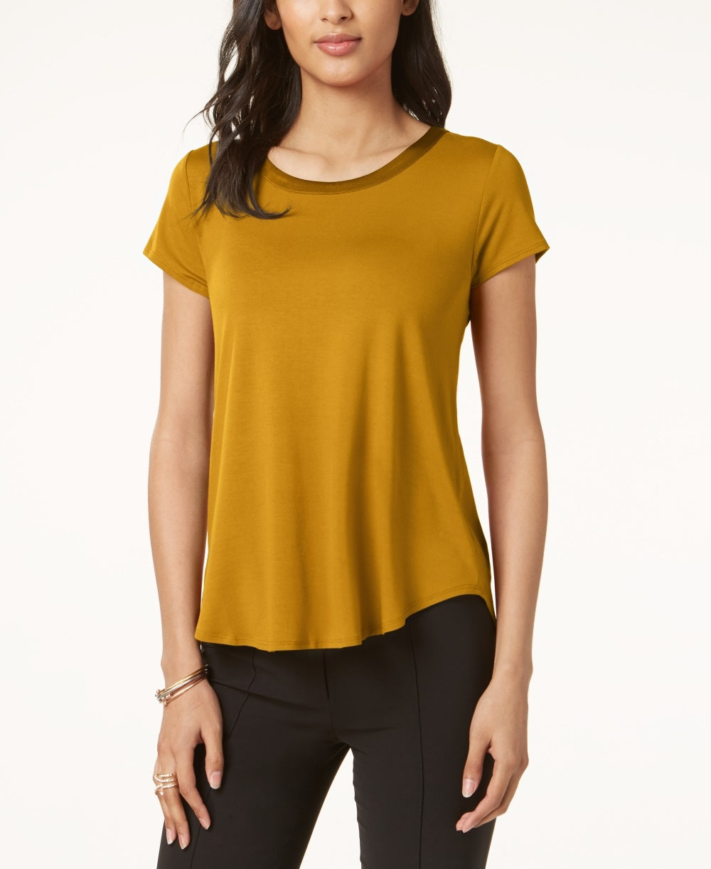 Alfani Women's Satin Trim High Low T Shirt Yellow Size PP