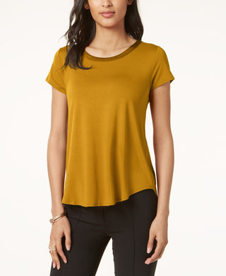 Alfani Women's Satin Trim High Low T Shirt Yellow Size PP