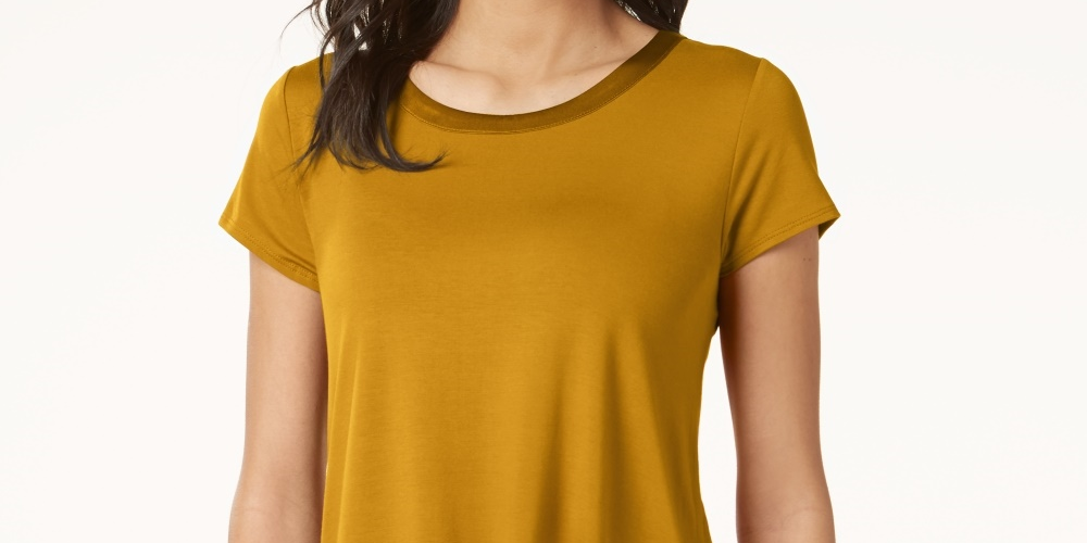 Alfani Women's Satin Trim High Low T Shirt Yellow Size PP