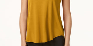 Alfani Women's Satin Trim High Low T Shirt Yellow Size PP