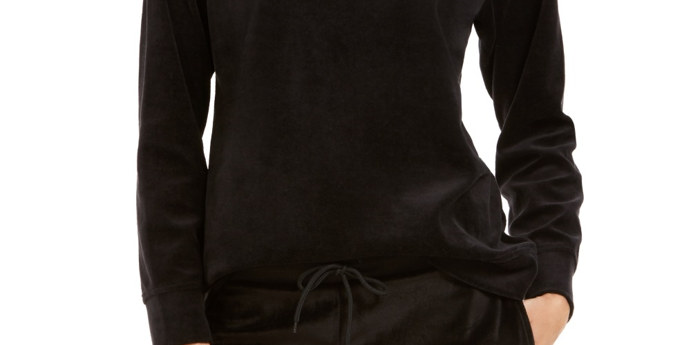 Karen Scott Women's Sport Velour Sweatshirt Black Size X-Small