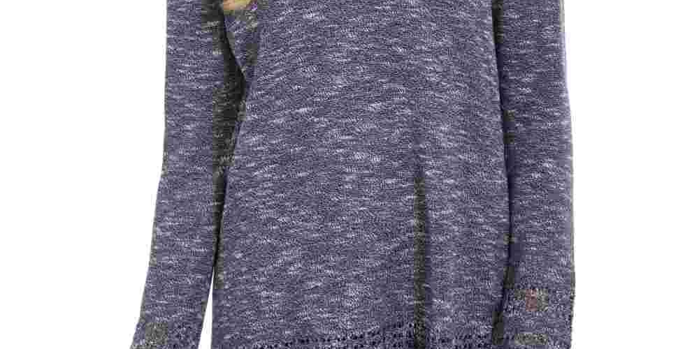Style & Co Women's Textured Long Sleeve Jewel Neck Sweater Blue Size Petite Medium