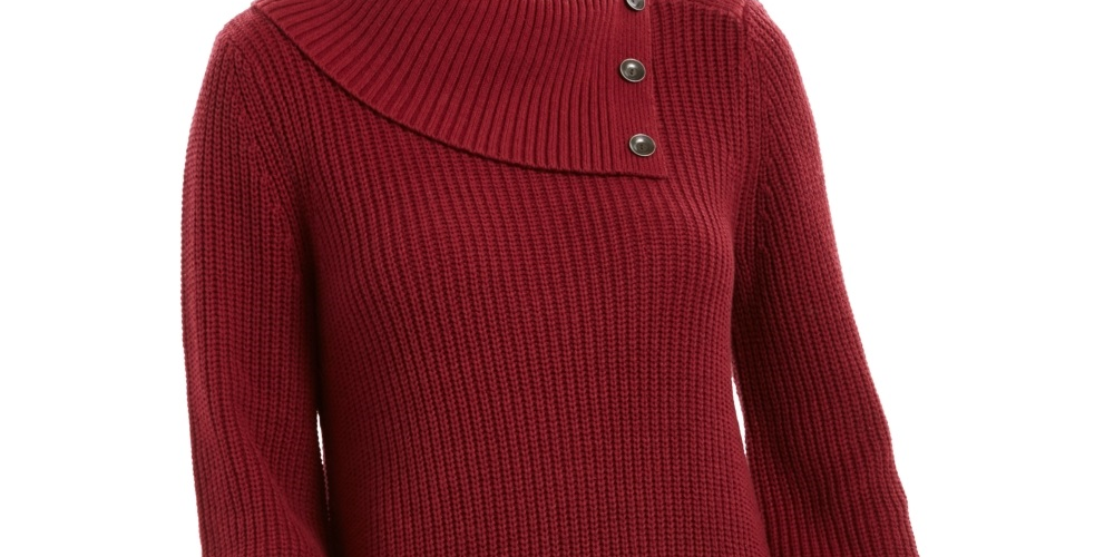 Style & Co Women's Envelope Neck Scalloped Edge Sweater Red Size Petite Small