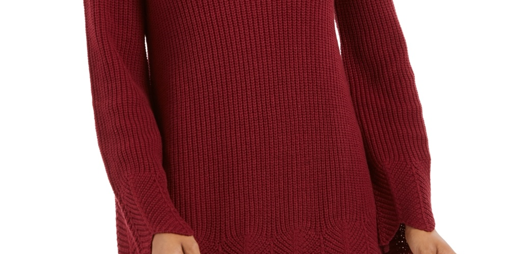 Style & Co Women's Envelope Neck Scalloped Edge Sweater Red Size Petite Small