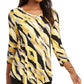 JM Collection Women's Printed 3/4 Sleeve Scoop Neck Top Gold Size Small
