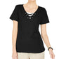 Karen Scott Women's Lace-Up Layered-Look Top  Black Size Small