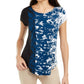 Alfani Women's Printed Round Hem T Shirt Blue Size PM