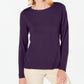 Karen Scott Women's Solid Long Sleeve Crew Neck Blouse Top Purple Size Petite Small