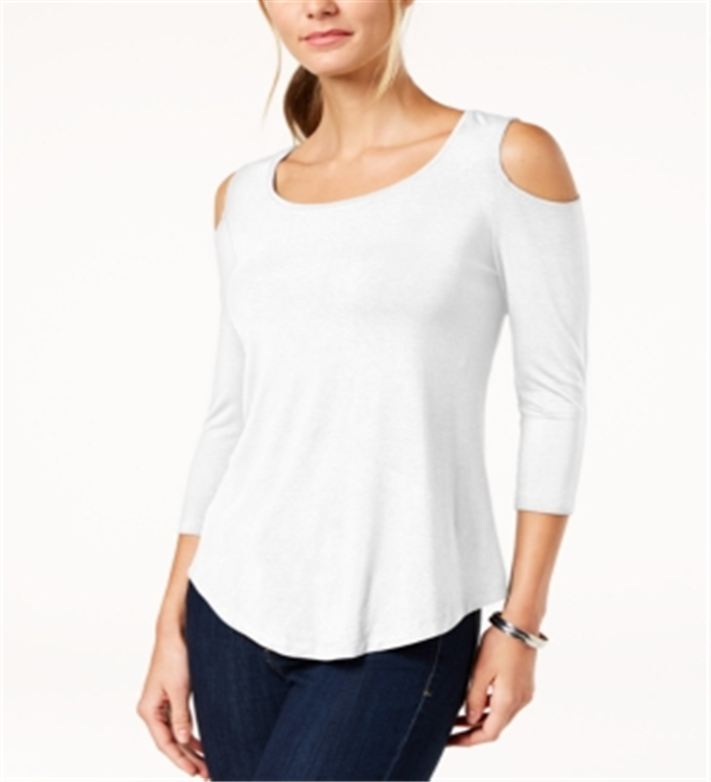 JM Collection Women's Cold Shoulder Top White Size Medium