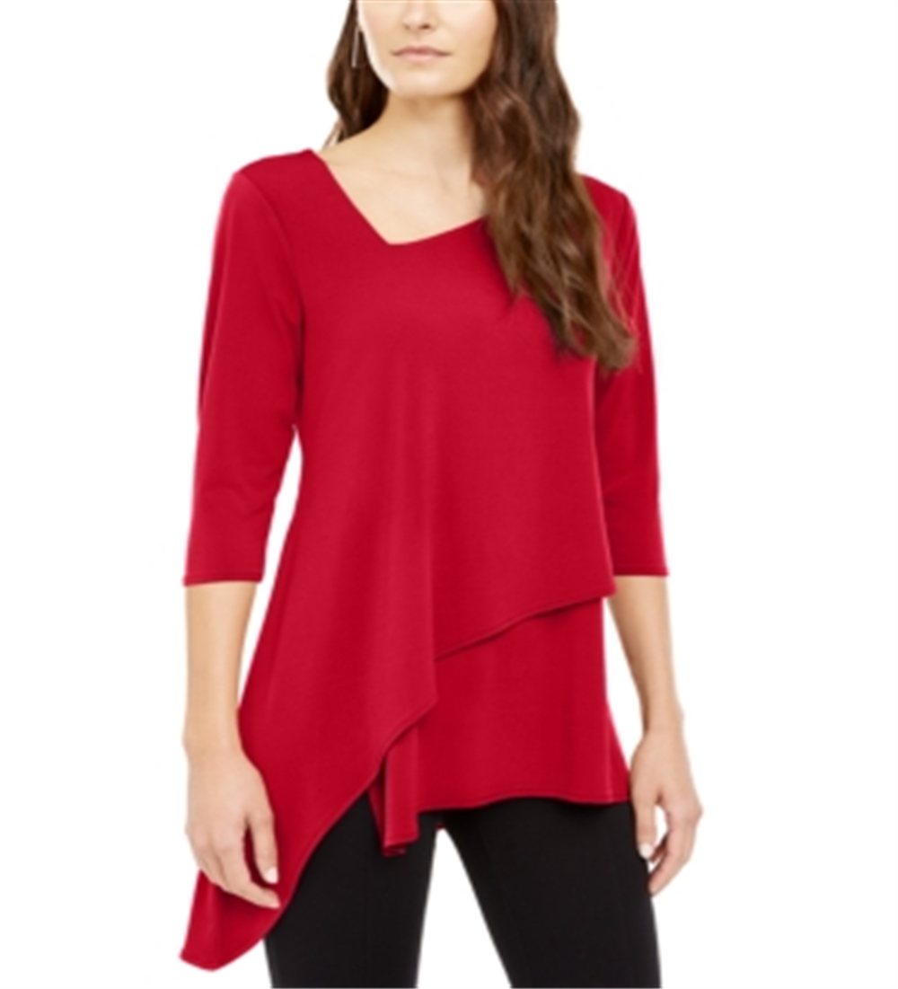 Alfani Women's Asymmetrical Envelope Hem Top Red Size Petite Medium