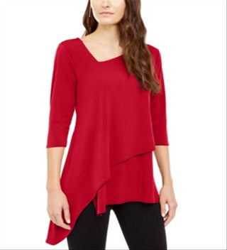 Alfani Women's Asymmetrical Envelope Hem Top Red Size Petite Medium