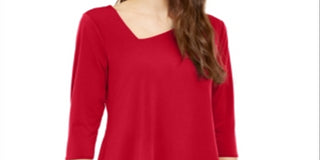 Alfani Women's Asymmetrical Envelope Hem Top Red Size Petite Medium