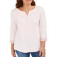 Karen Scott Women's Crochet Trim Henley Top Pink Size Small