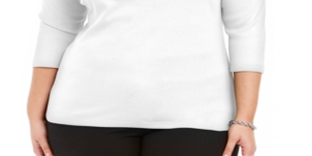 Karen Scott Women's Plus Laced Grommet Trim Cotton Top White Size 0X