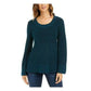 Style & Co Women's Textured Round Neck Long Sleeve Sweater Green Size Petite Large
