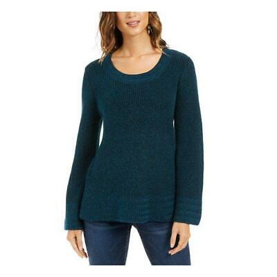 Style & Co Women's Textured Round Neck Long Sleeve Sweater Green Size Petite Large