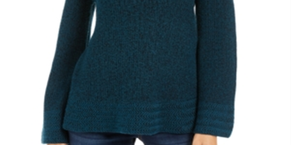 Style & Co Women's Textured Round Neck Long Sleeve Sweater Green Size Petite Large