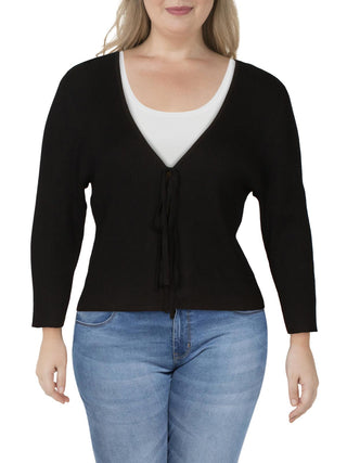 Danielle Bernstein Women's Plus Ribbed Tie Front Cardigan Sweater Black Size 3X