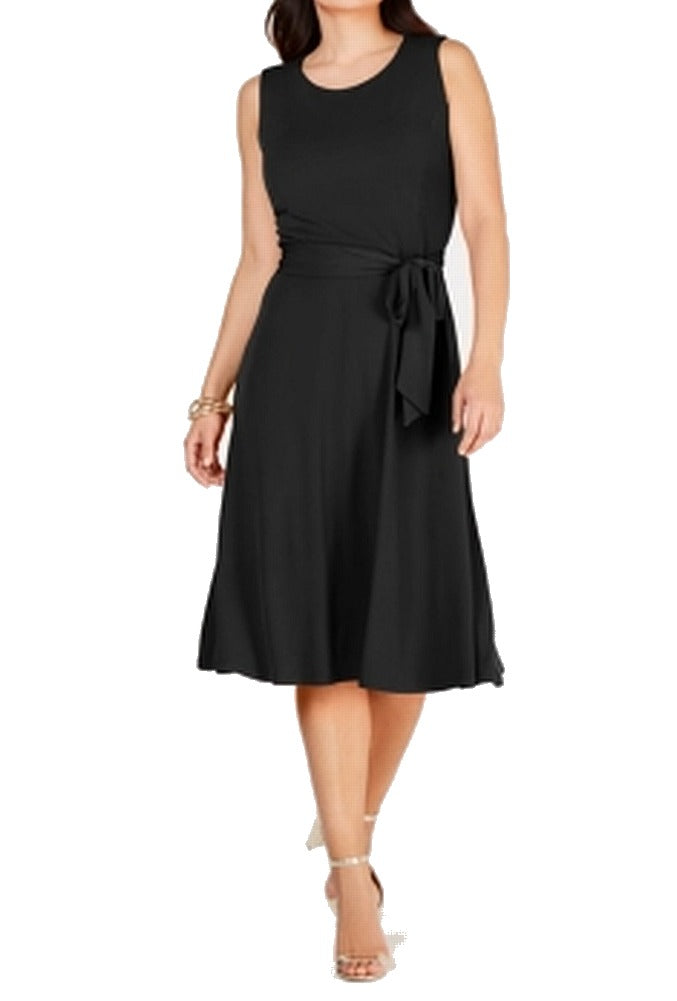 Charter Club Women's Belted Midi Dress Deep Black Size Petite X-Large