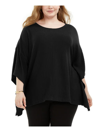 Alfani Women's Plus Knit Cape Poncho Top Black Size 0X