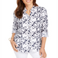 Charter Club Women's Printed Roll Sleeve Top Blue Size X-Large