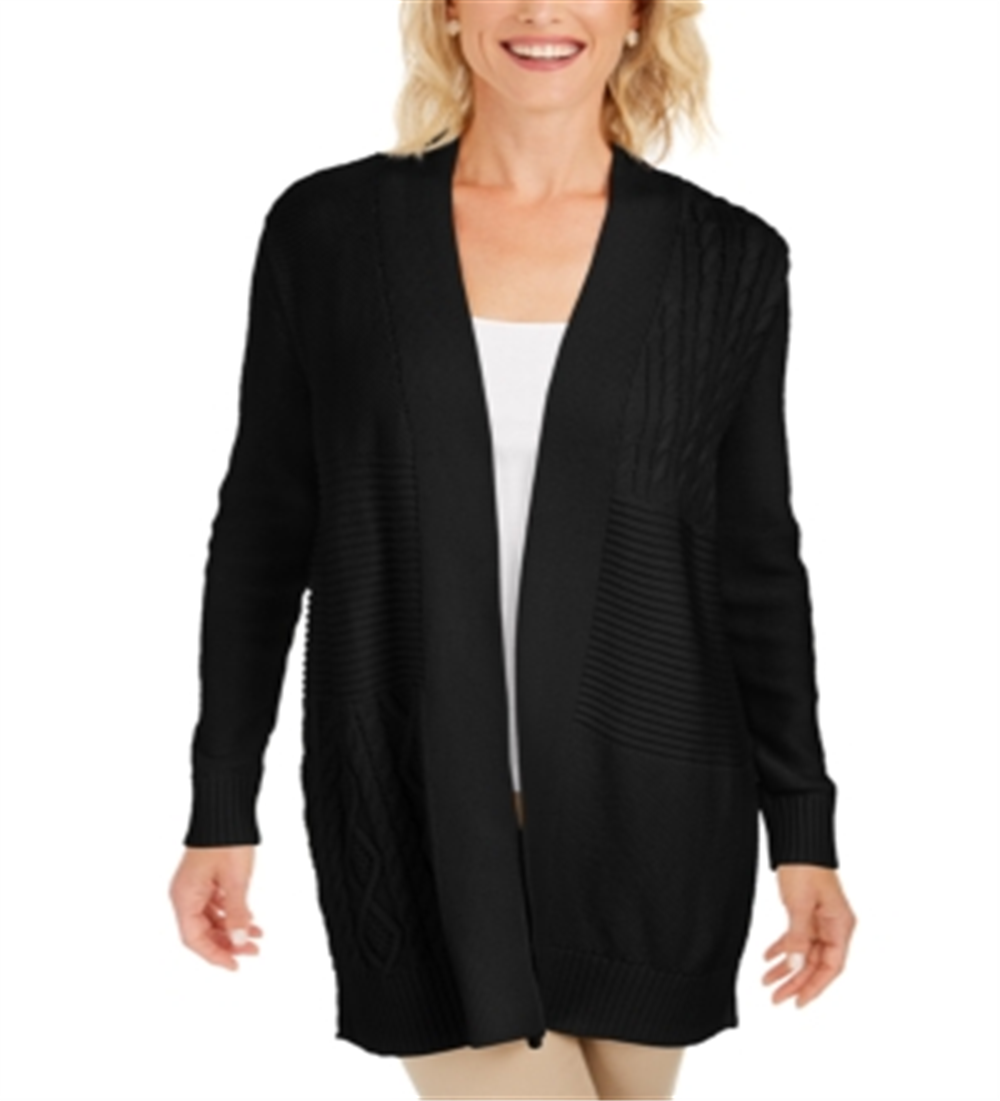 Charter Club Women's Patchwork Cardigan Black Size Petite Medium