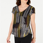 Alfani Women's Printed V Neck T-Shirt Black Size Small