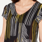 Alfani Women's Printed V Neck T-Shirt Black Size Small