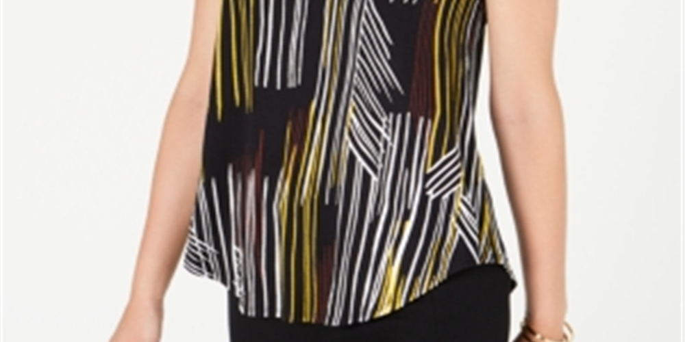 Alfani Women's Printed V Neck T-Shirt Black Size Small