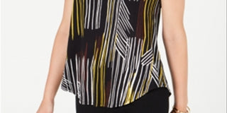 Alfani Women's Printed V Neck T-Shirt Black Size Small